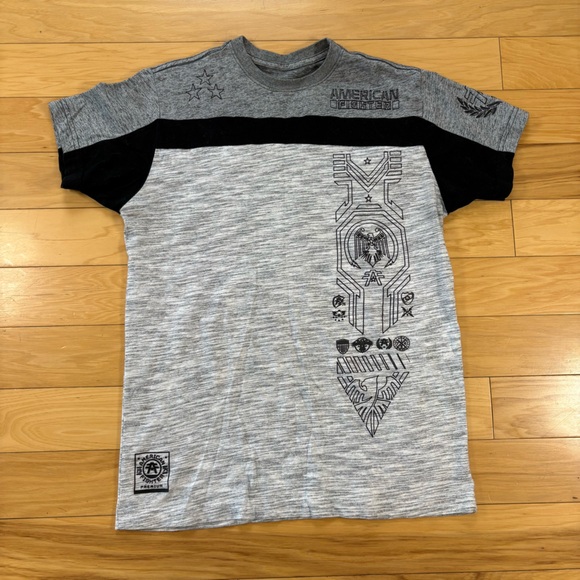 American Fighter Tee Shirt Mens Sz S Gray Color block Short Sleeve Double Sided - Picture 2 of 6